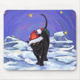 Starry Night Black Cat Christmas Mouse Mat