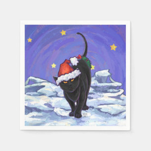 Starry Night Black Cat Christmas Napkin