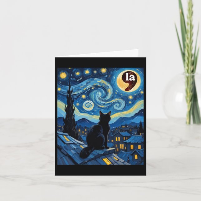Starry Night Black Cat Comma La Kamala Harris 1  Card (Front)