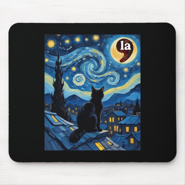 Starry Night Black Cat Comma La Kamala Harris 1  Mouse Mat (Front)