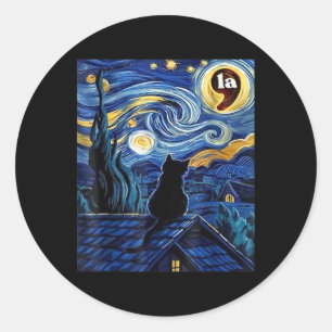 Starry Night Black Cat Comma La Kamala Harris Classic Round Sticker