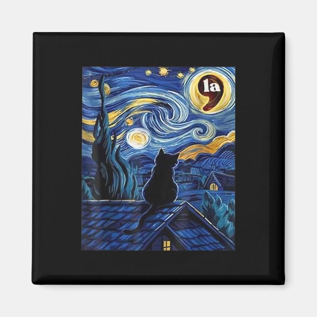 Starry Night Black Cat Comma La Kamala Harris  Magnet (Front)