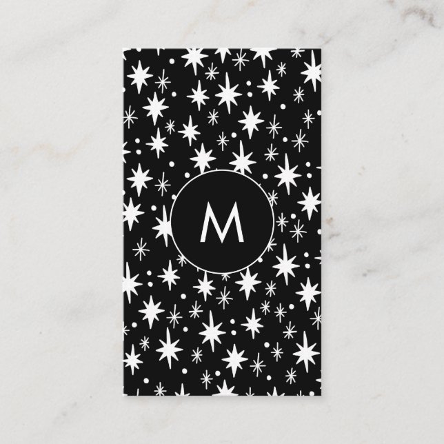 Starry Night Black Pattern Elegant INITIALS Business Card (Front)
