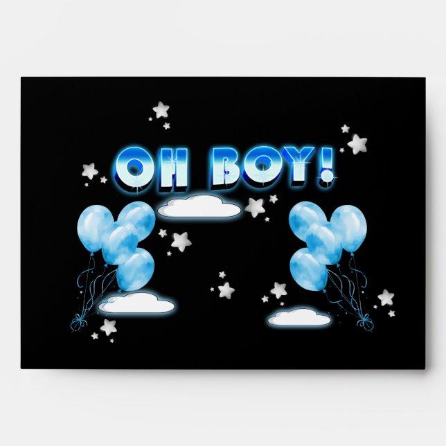 Starry Night Blue Balloons Oh Boy Baby Shower Cute Envelope (Front)
