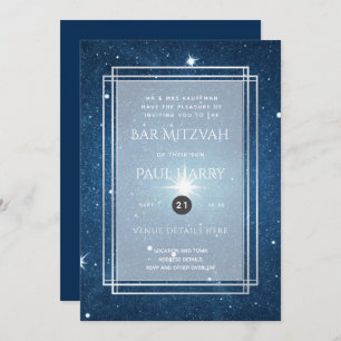 Starry Night Blue Bar Bat Mitzvah Invitations