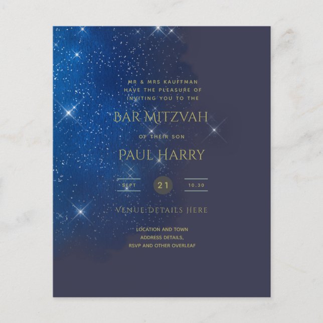 Starry Night Blue Bar Bat Mitzvah Invitations Flyer (Front)