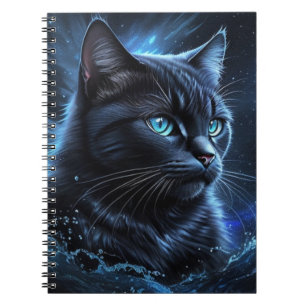 Starry Night Blue Black Cat Splash Art Notebook