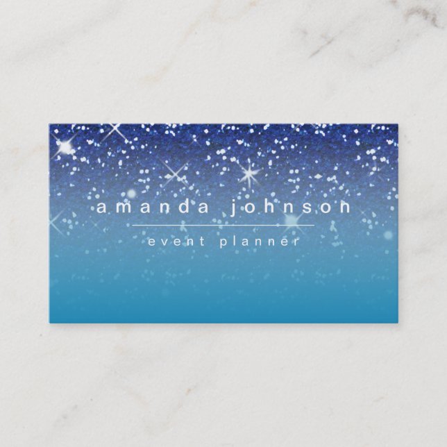 Starry Night Blue Glitter Girly Chic Modern Business Card (Front)