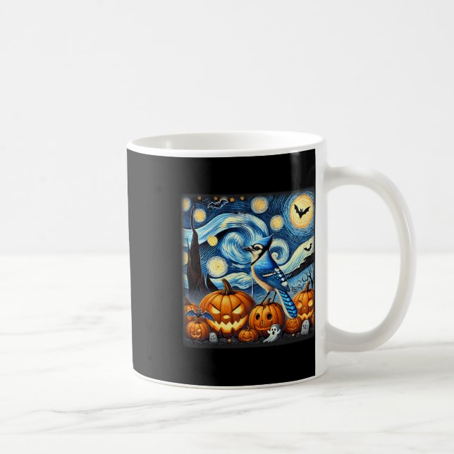 Starry Night Blue Jay Halloween  Coffee Mug (Right)