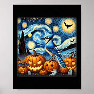 Starry Night Blue Jay Halloween  Poster