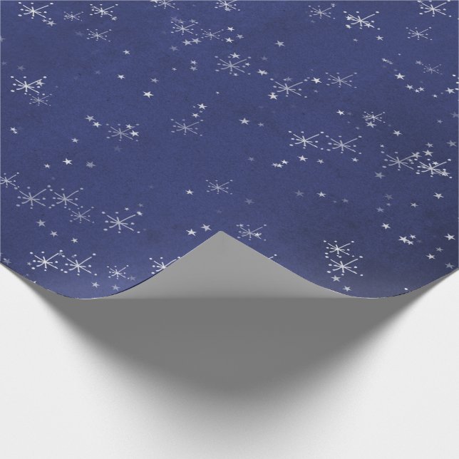 Starry Night Blue Navy Gray Silver Confetti Deicat Wrapping Paper (Corner)