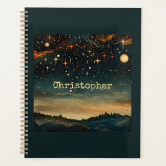 Starry night blue romantic with name  planner