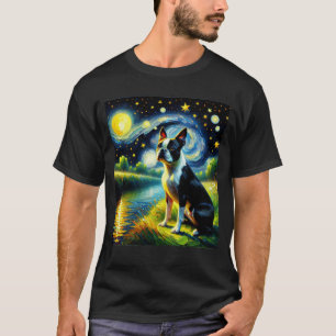 Starry Night Boston Terrier Dog Van Gogh Lover T-Shirt
