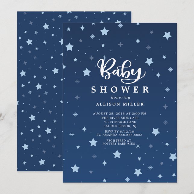 Starry Night Boys Baby Shower Invitation (Front/Back)