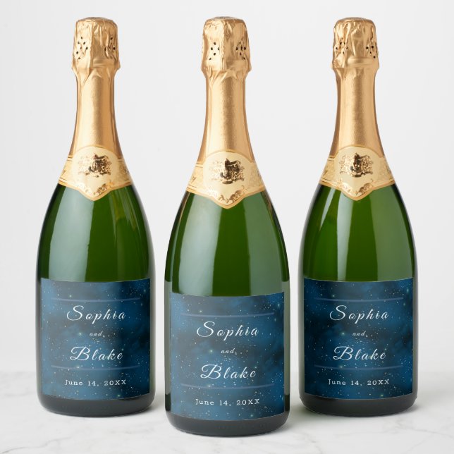Starry Night Bride & Groom Wedding Sparkling Wine Label (Bottles)