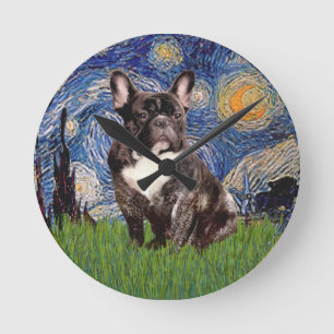 Starry Night - Brindle French Bulldog Round Clock