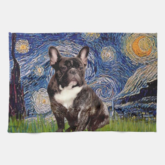 Starry Night - Brindle French Bulldog Tea Towel (Horizontal)