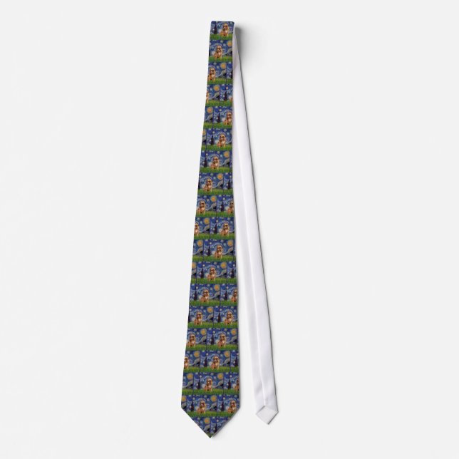 Starry Night - Brown Brussels Griffon Tie (Front)