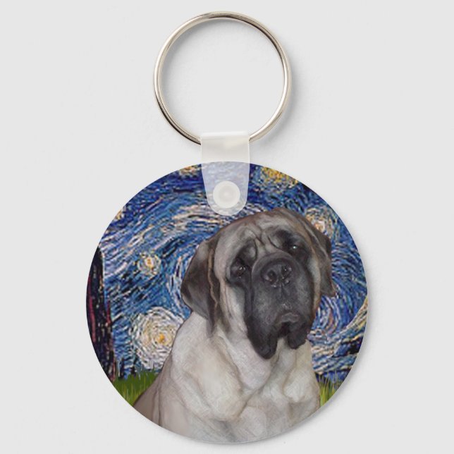 Starry Night - Bull Mastiff Portrait Key Ring (Front)