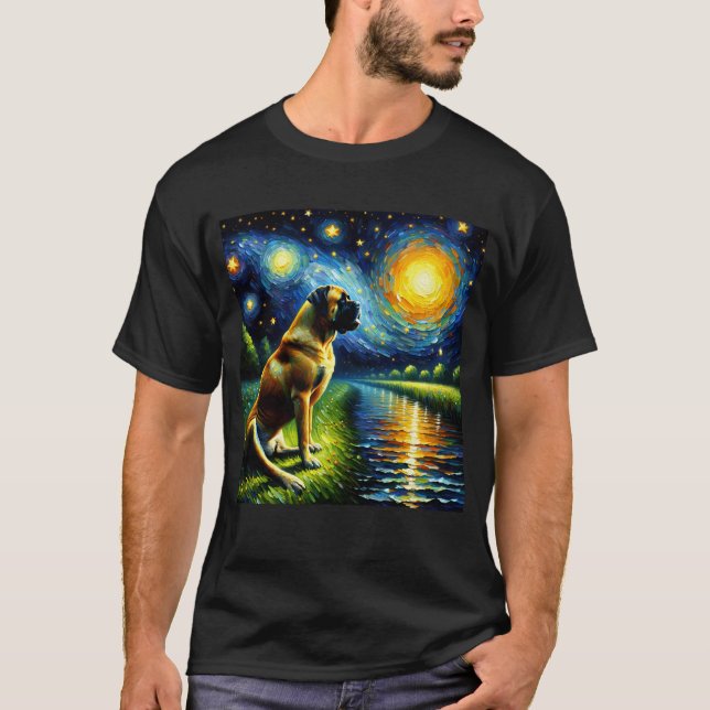 Starry Night Bullmastiff Dog Van Gogh Lover T-Shirt (Front)