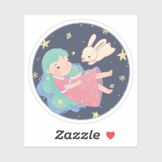 Starry Night Bunny & Girl Illustration (Sheet)