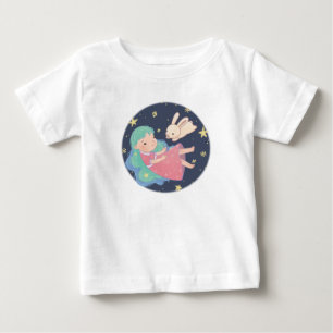 Starry Night Bunny & Girl Illustration Baby T-Shirt