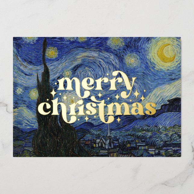 "Starry Night" by Van Gogh Foil Holiday Card (Front)
