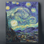 Starry Night by van Gogh Plaque<br><div class="desc">Van Gogh was obsessed by the symbolism of luminous objects and of colour. The lamp was a symbol of calm and security. The star symbolised faith,  and gaslight,  human realities. Deep ultramarine blue was infinity,  while red and green expressed "those terrible things,  men's passions.</div>