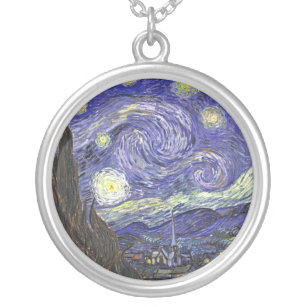 Starry Night by Van Gogh round necklace