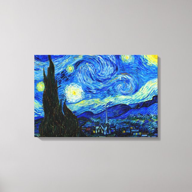 Starry Night by Van Gogh Triple Panel Canvas Print (Front)