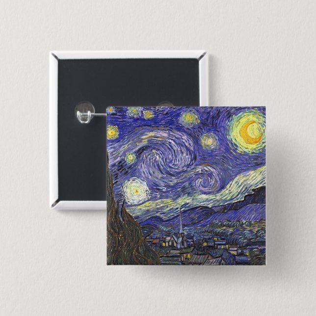 Starry Night by Vincent van Gogh 15 Cm Square Badge (Front & Back)