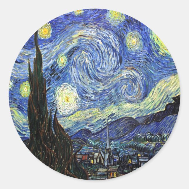 Starry Night By Vincent Van Gogh 1889 Classic Round Sticker (Front)