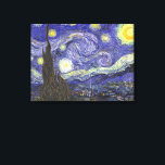 Starry Night by Vincent van Gogh Canvas Print<br><div class="desc">Starry Night by Vincent van Gogh is a vintage fine art post impressionism landscape cityscape painting featuring a view of Saint Remy, France from van Gogh's asylum. The night sky is swirling with clouds with a bright crescent moon and shining stars over the quaint village. Starry Night is probably van...</div>