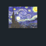 Starry Night by Vincent van Gogh Canvas Print<br><div class="desc">Starry Night by Vincent van Gogh is a vintage fine art post impressionism landscape cityscape painting featuring a view of Saint Remy, France from van Gogh's asylum. The night sky is swirling with clouds with a bright crescent moon and shining stars over the quaint village. Starry Night is probably van...</div>