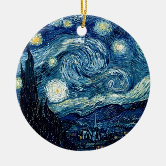 Starry Night By Vincent Van Gogh Ceramic Tree Decoration (Front)