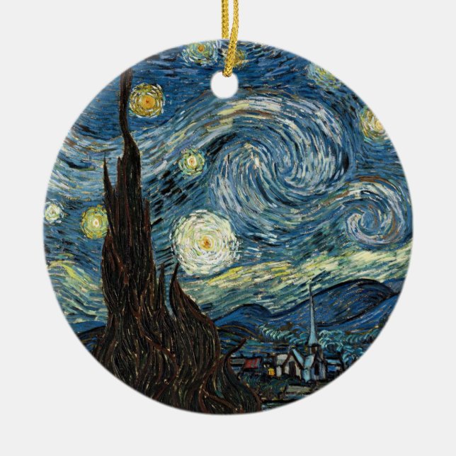 Starry Night by Vincent van Gogh Ceramic Tree Decoration (Front)