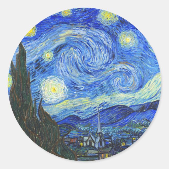 Starry Night by Vincent van Gogh Classic Round Sticker (Front)