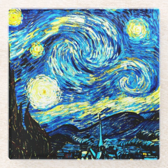 Starry Night by Vincent van Gogh Glass Coaster (Front)