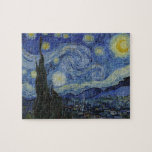 Starry Night by Vincent van Gogh Jigsaw Puzzle<br><div class="desc">Vincent Willem van Gogh was a Post-Impressionist painter of Dutch origin whose work—noteable for its rough beauty, emotional honesty, and bold colour—had a far-reaching influence on 20th-century art. After years of painful anxiety and frequent bouts of mental illness, he died aged 37 from a gunshot wound, generally accepted to be...</div>
