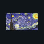 Starry Night by Vincent van Gogh Label<br><div class="desc">Starry Night by Vincent van Gogh is a vintage fine art post impressionism landscape cityscape painting featuring a view of Saint Remy, France from van Gogh's asylum. The night sky is swirling with clouds with a bright crescent moon and shining stars over the quaint village. Starry Night is probably van...</div>