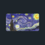 Starry Night by Vincent van Gogh Label<br><div class="desc">Starry Night by Vincent van Gogh is a vintage fine art post impressionism landscape cityscape painting featuring a view of Saint Remy, France from van Gogh's asylum. The night sky is swirling with clouds with a bright crescent moon and shining stars over the quaint village. Starry Night is probably van...</div>