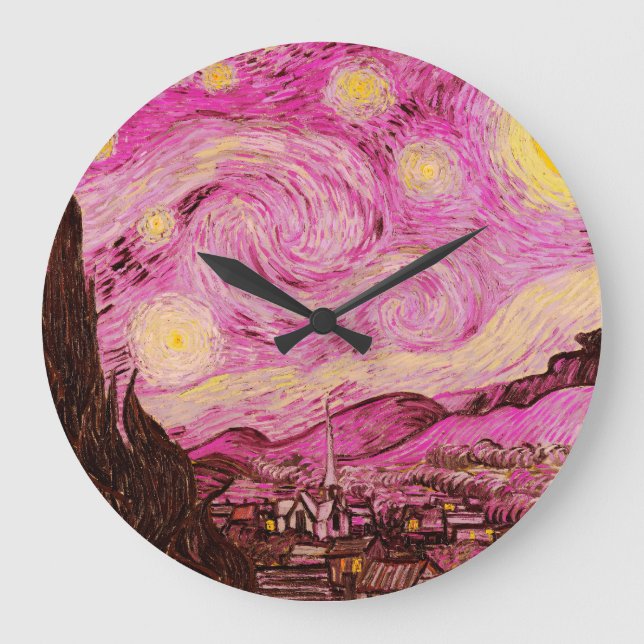 Starry Night by Vincent Van Gogh Large Clock (Front)