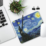 Starry Night by Vincent van Gogh Mouse Mat<br><div class="desc">A mouse pad with Starry Night (1889) a post-impressionist oil painting by Vincent Van Gogh (1853-1890). A painting depicting the view outside the window from Van Gogh's room at the sanitorium in Saint-Remy-de-Provence,  Southern France.</div>