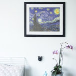 Starry Night by Vincent van Gogh Poster<br><div class="desc">Starry Night by Vincent van Gogh is a vintage fine art post impressionism landscape cityscape painting featuring a view of Saint Remy, France from van Gogh's asylum. The night sky is swirling with clouds with a bright crescent moon and shining stars over the quaint village. Starry Night is probably van...</div>