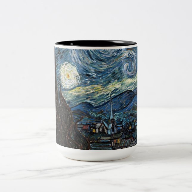 Starry Night by Vincent Van Gogh Two-Tone Coffee Mug (Center)