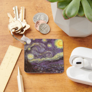Starry Night by Vincent van Gogh, Vintage Fine Art Key Ring