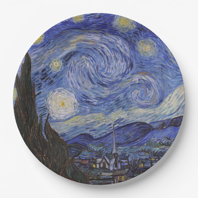 Starry night by Vincent Willem van Gogh painting Paper Plate (Front)