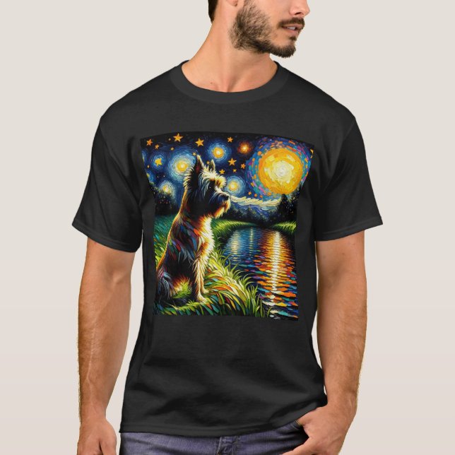 Starry Night Cairn Terrier Dog Van Gogh Lover T-Shirt (Front)