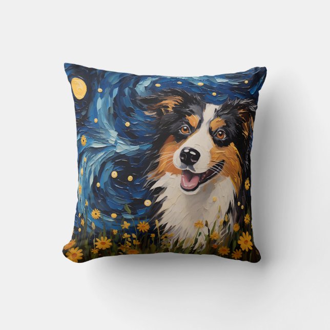 Starry Night Canine Dreamscape - Van Gogh Inspired Cushion (Front)