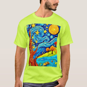 Starry Night Cartoon: Surrealism Inspired Art T-Shirt